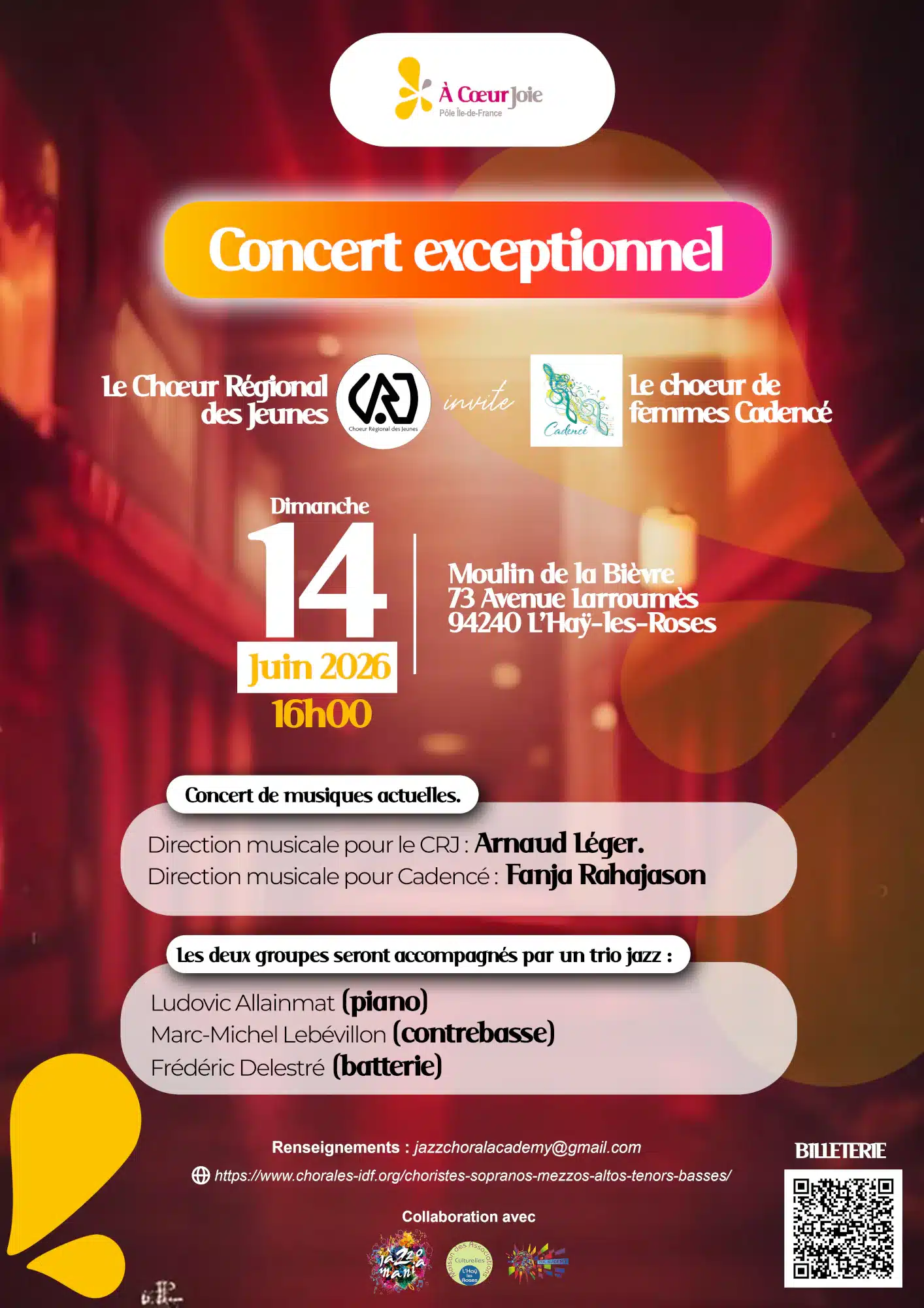 Affiche du concert Le Chœur Régional des Jeunes invite le Chœur de Femmes Cadencé