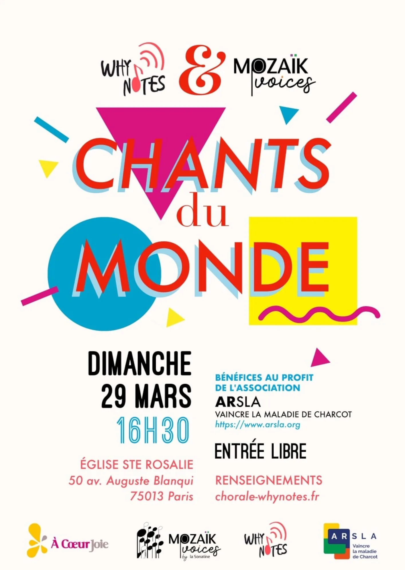 Affiche pour le concert de Why Notes & Mozaïk Voyces le 29 mars 2026