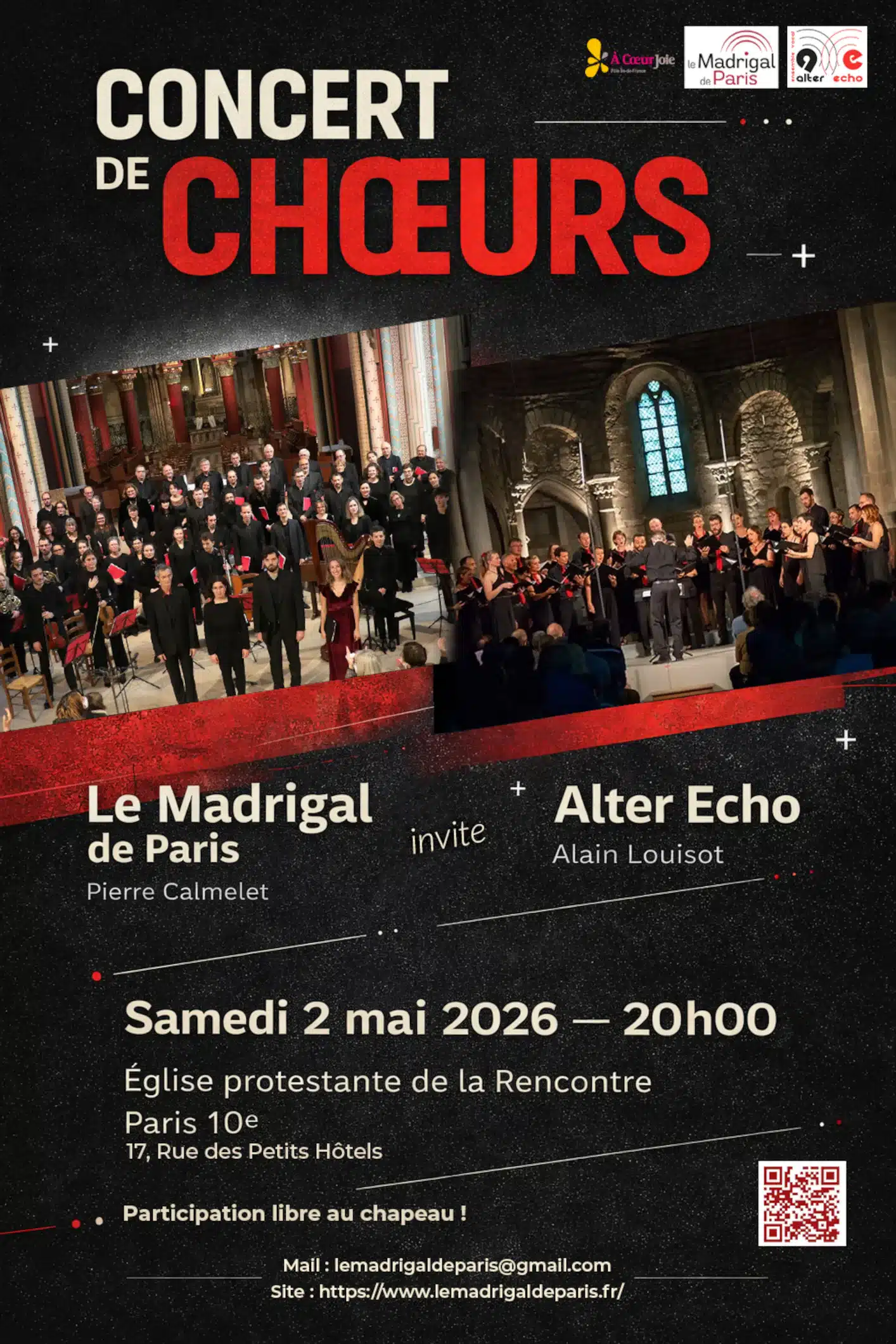 Le Madrigal de Paris et Alter Echo en concert le 2 mai 2026