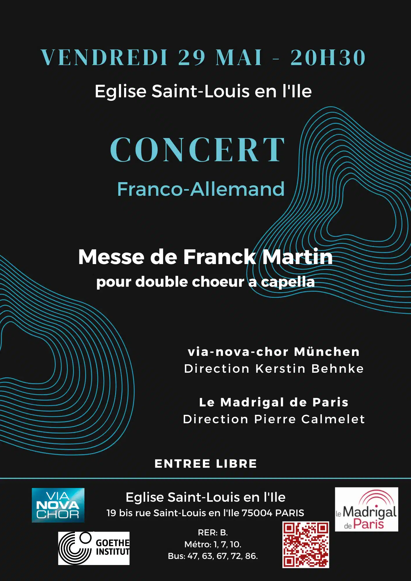 Concert du Madrigal de Paris à Paris St Louis en l'ile avec Via Nova Chor le 29 mai 2026
