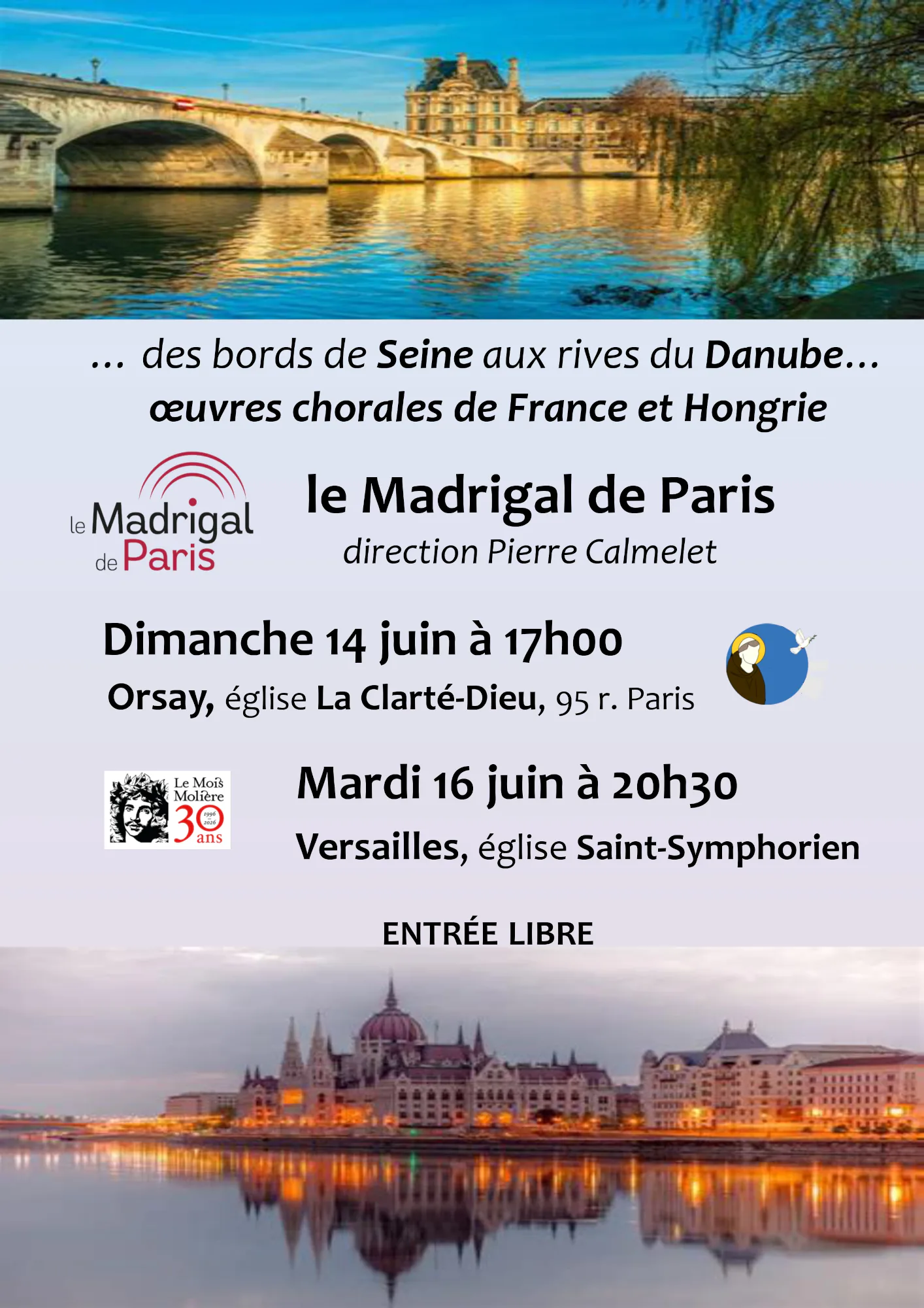 Concert du madrigal de Paris des bords de Seine aux rives du Danube les 14 et 16 juin 2026