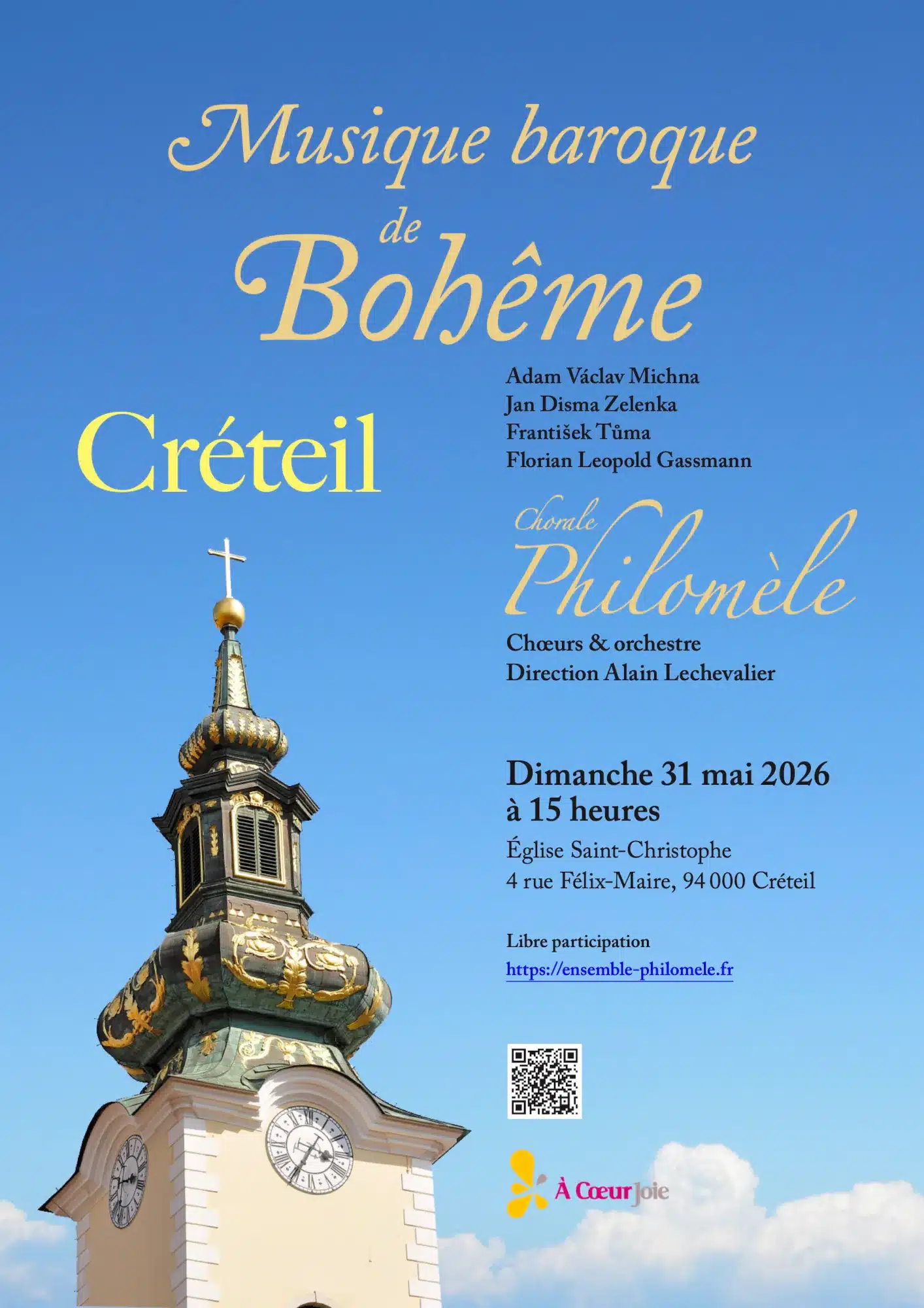 La Chorale Philomèle en concert le 31 mai 2026. Musique baroque de Bohême