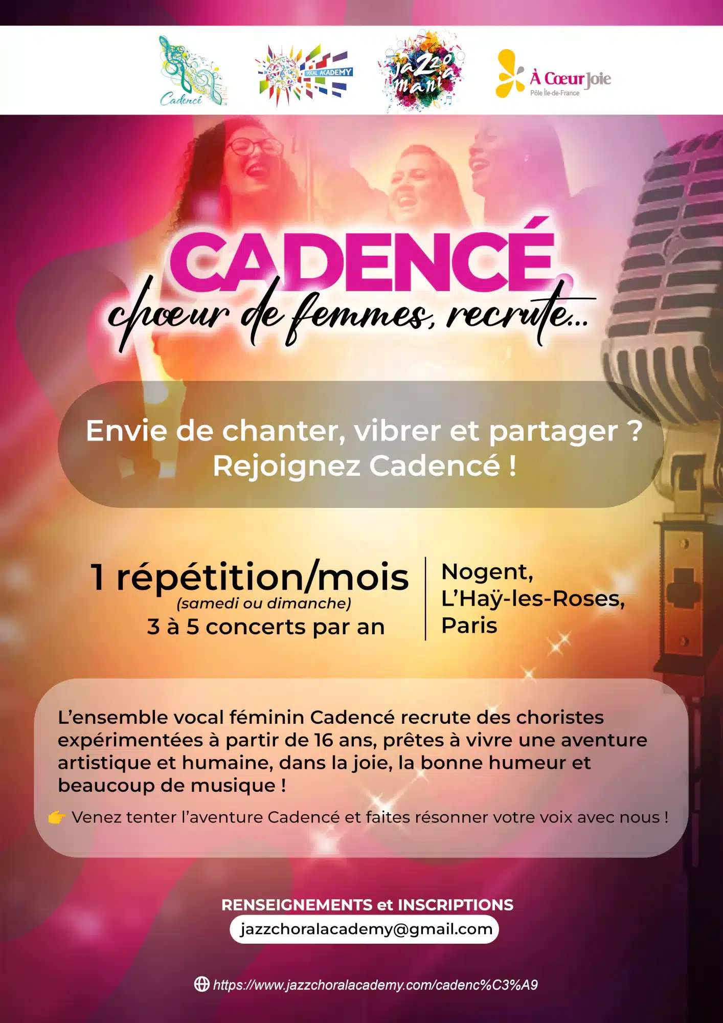 Recrutement pour l'Ensemble Vocal Féminin Cadencé