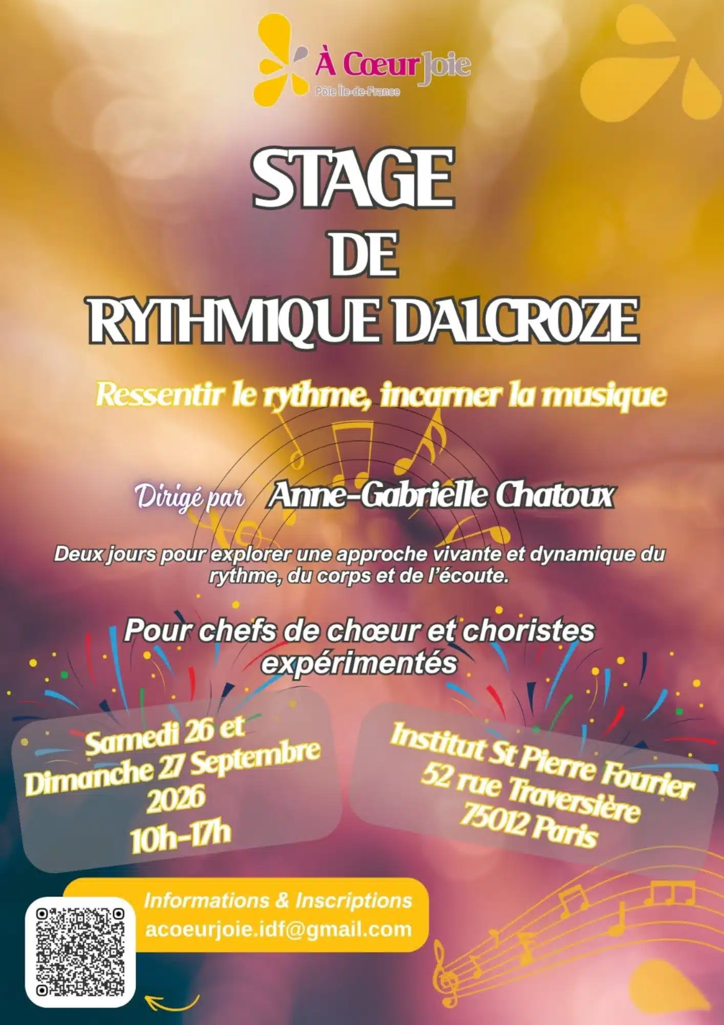 Stage de Rythmique Dalcroze les 26 et 27 septembre 2026