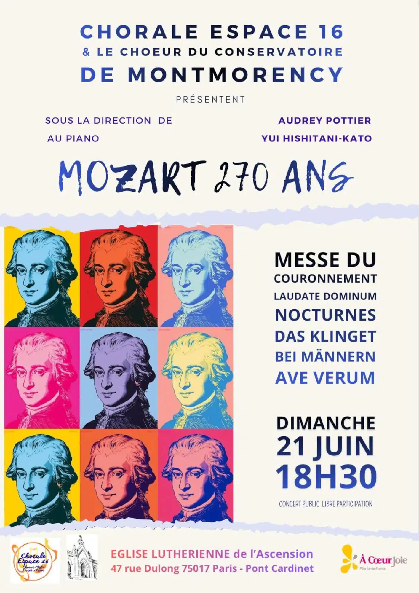 Concert de Chorale Espace16 & Le Chœur du Conservatoire de Montmorency Mozart 270 ans le 21 juin 2026