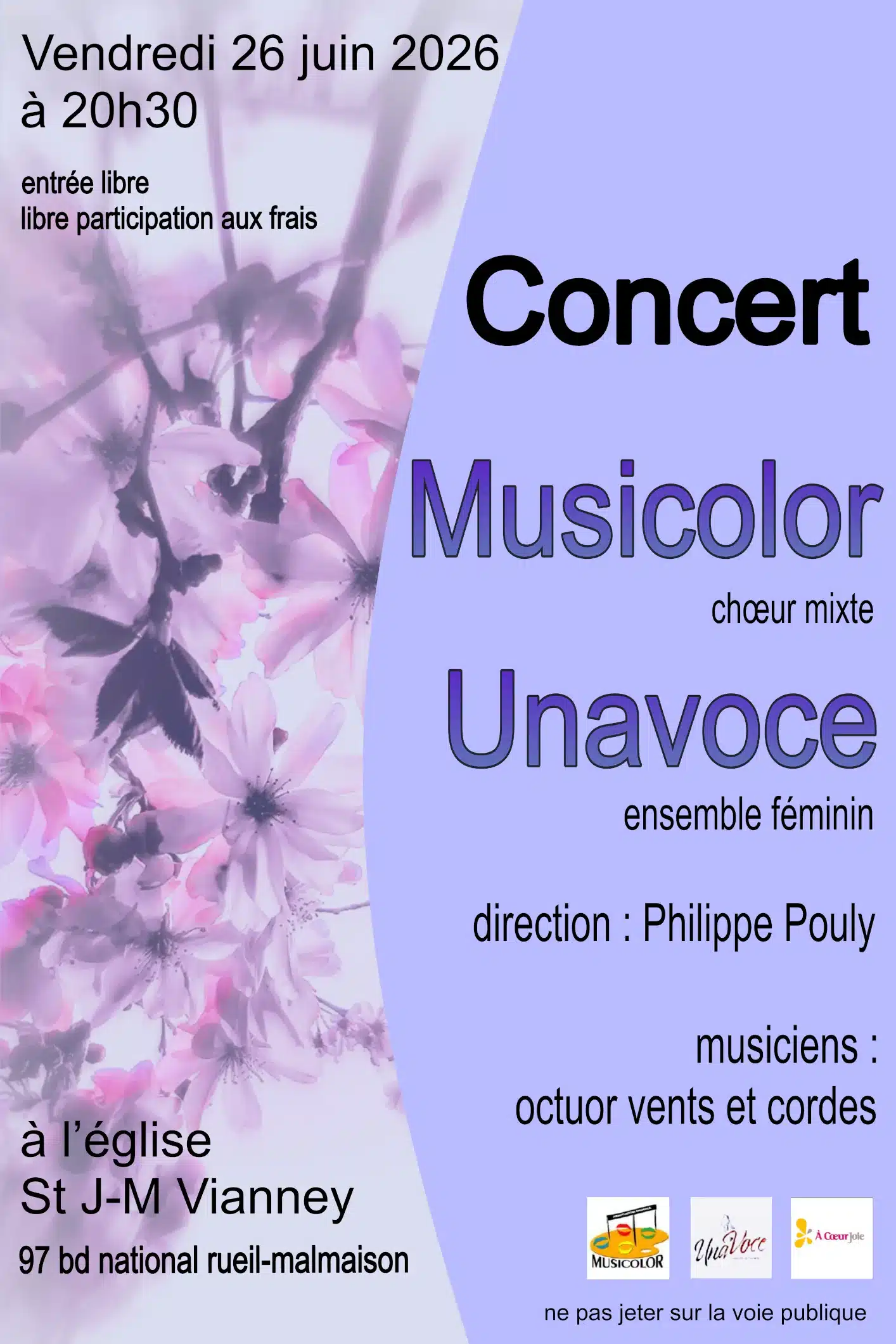 Concert du Chœur Mixte Musicolor et de l'Ensemble Féminin Unavoce le 26 juin 2026