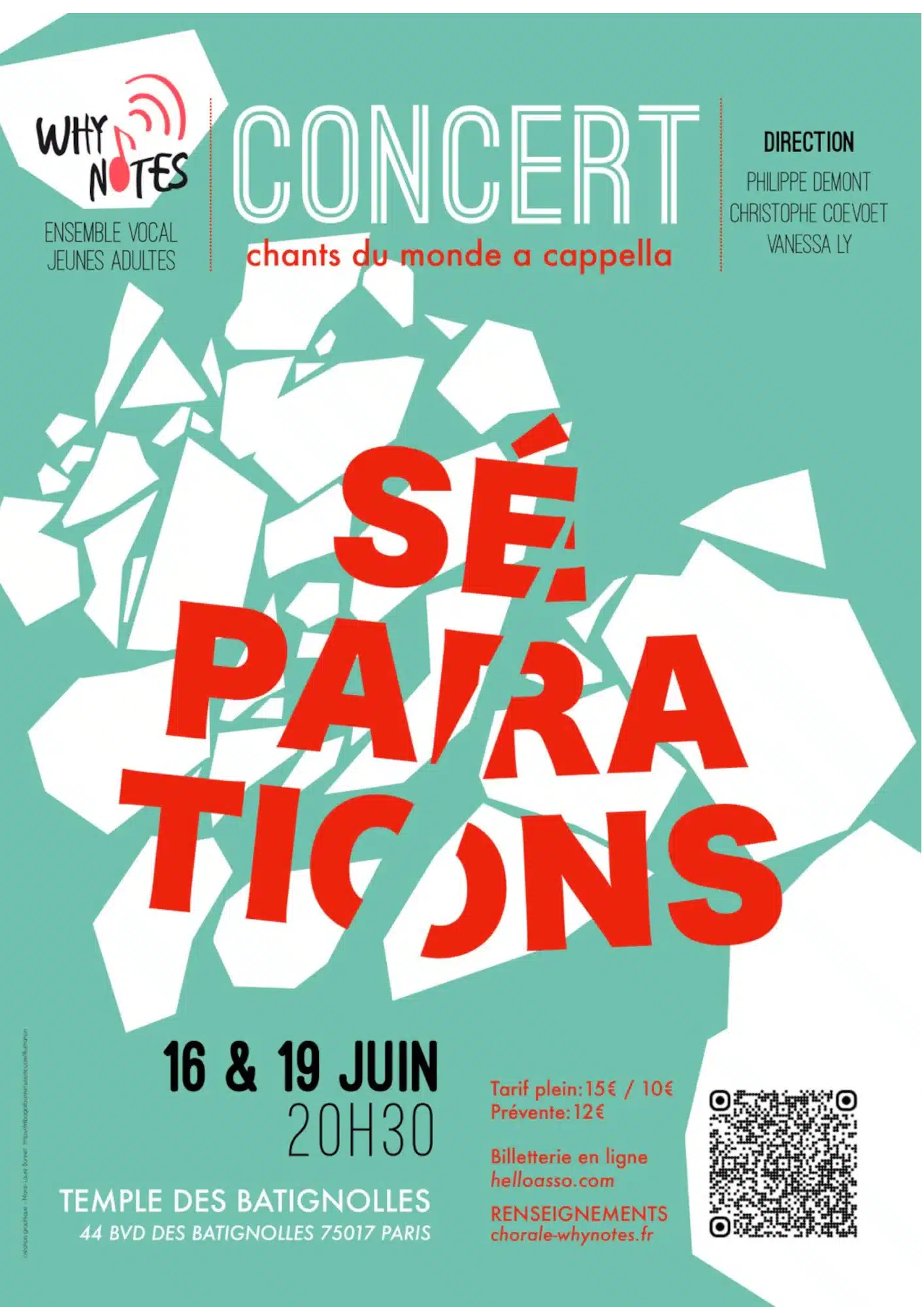 Concert de l'Ensemble Vocal de Jeunes Adultes Why Notes les 16 et 19 juin 2026