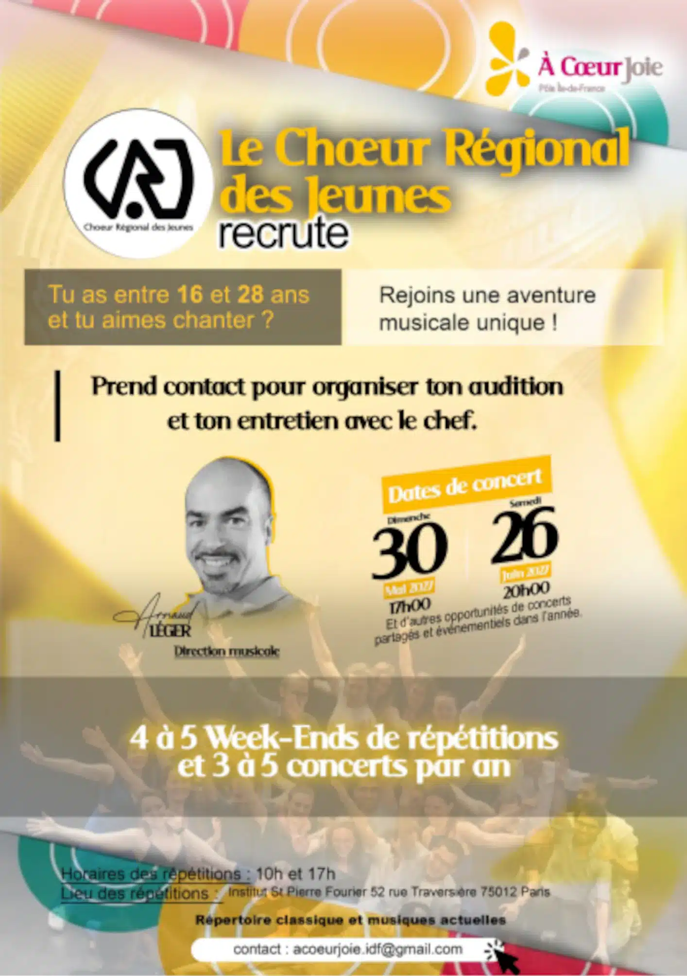 Le Chœur Régional des jeunes recrute pour la saison 2026-2027