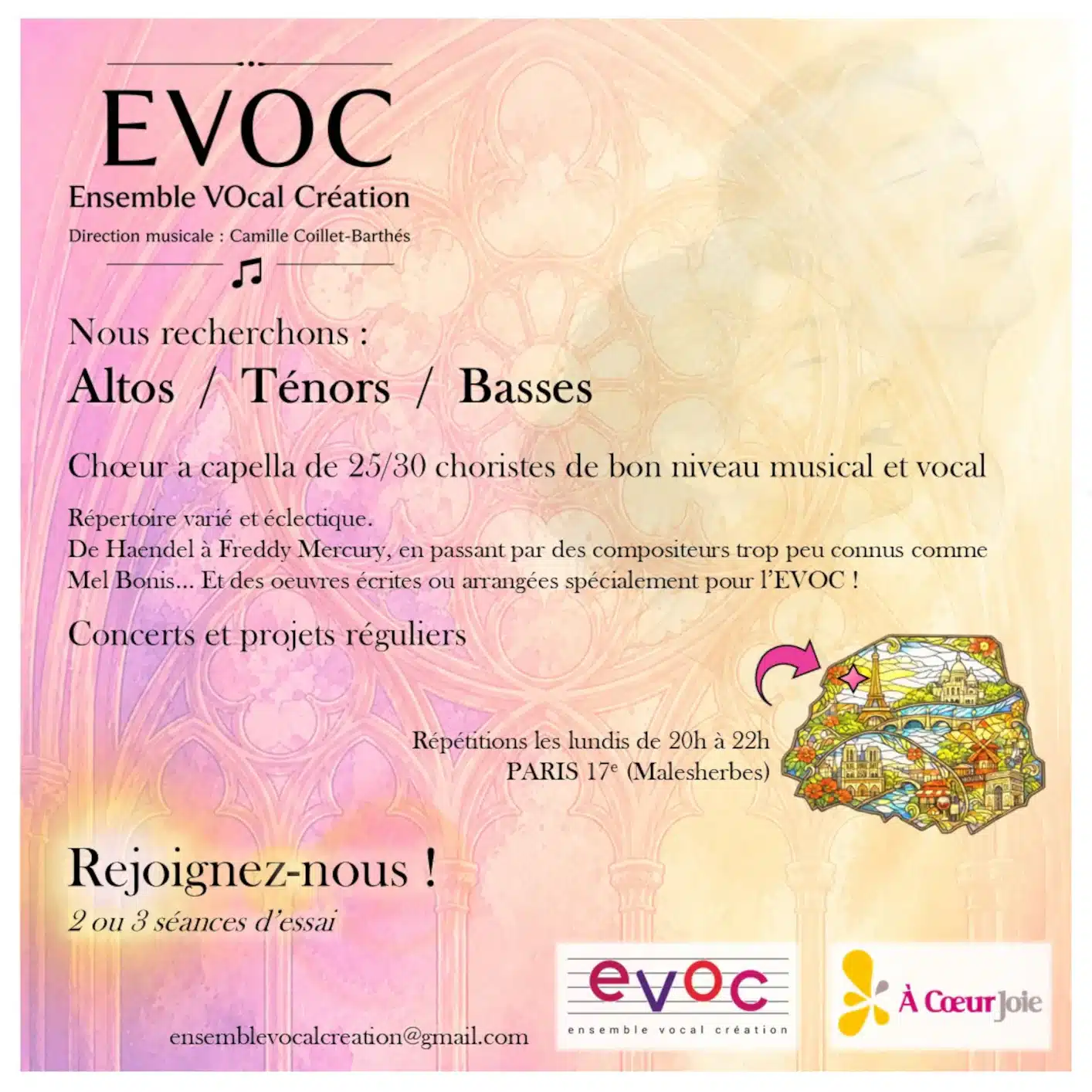 Evoc recrute Altos, Ténors, Basses