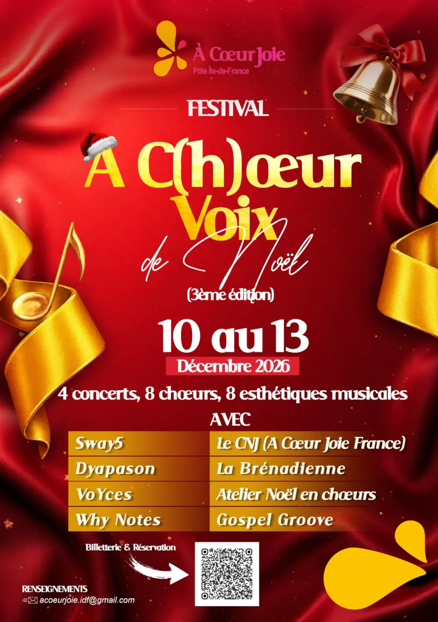 4 concerts Festival à chœur voix du 10 au 13 décembre 2026