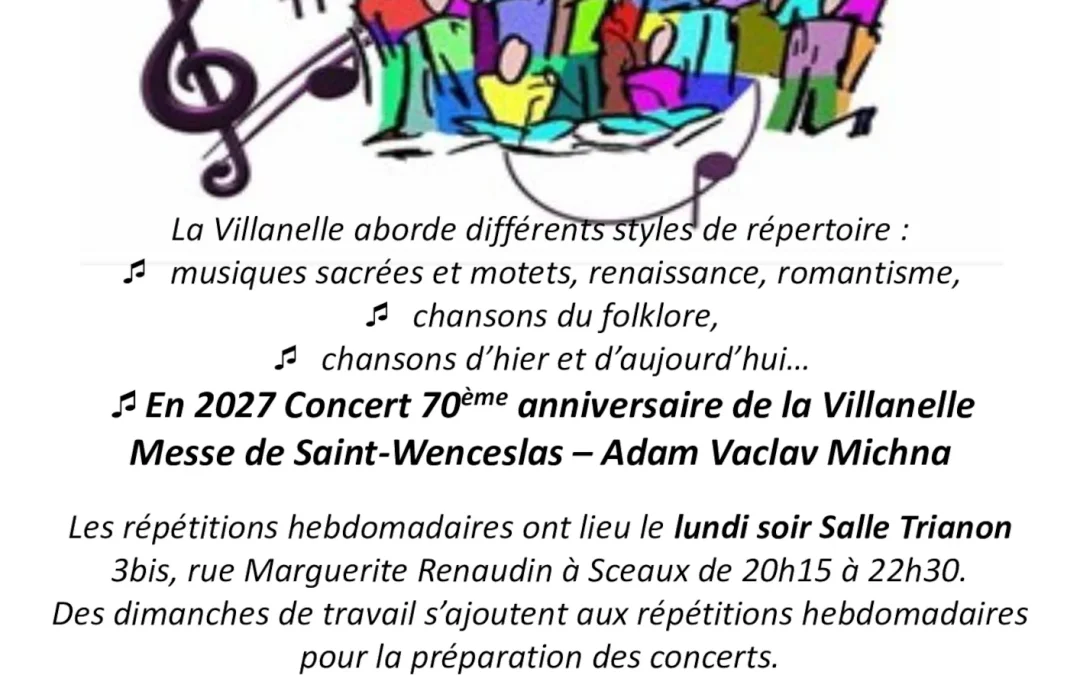 Recrutement 2026 – 2027 pour le Chœur la Villanelle de Sceaux